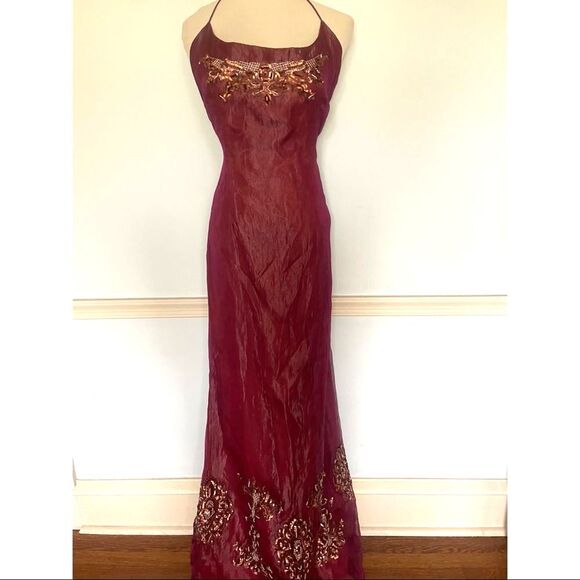 🆕 [Nicole Miller] Burgundy Beaded Silk Lined Gown Sz: 12 NWT! - Picture 6 of 12